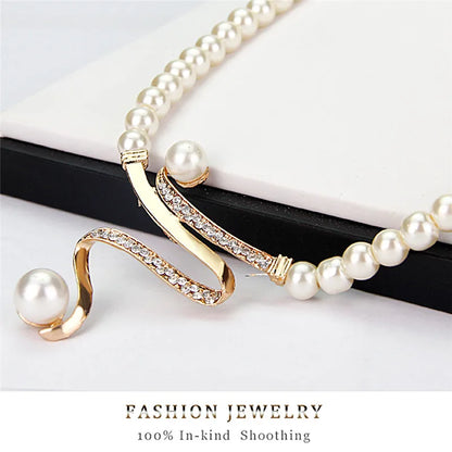 3pcs/set Women Elegant Wedding Party Pearl Rhinestone Necklace