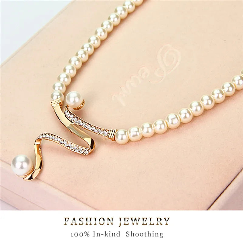 3pcs/set Women Elegant Wedding Party Pearl Rhinestone Necklace