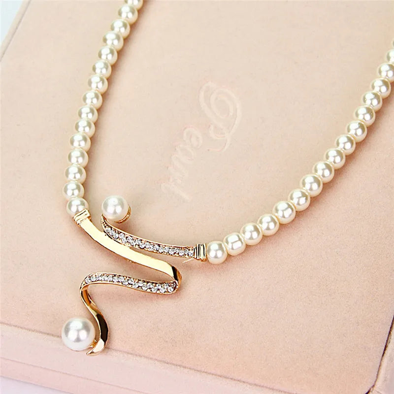 3pcs/set Women Elegant Wedding Party Pearl Rhinestone Necklace