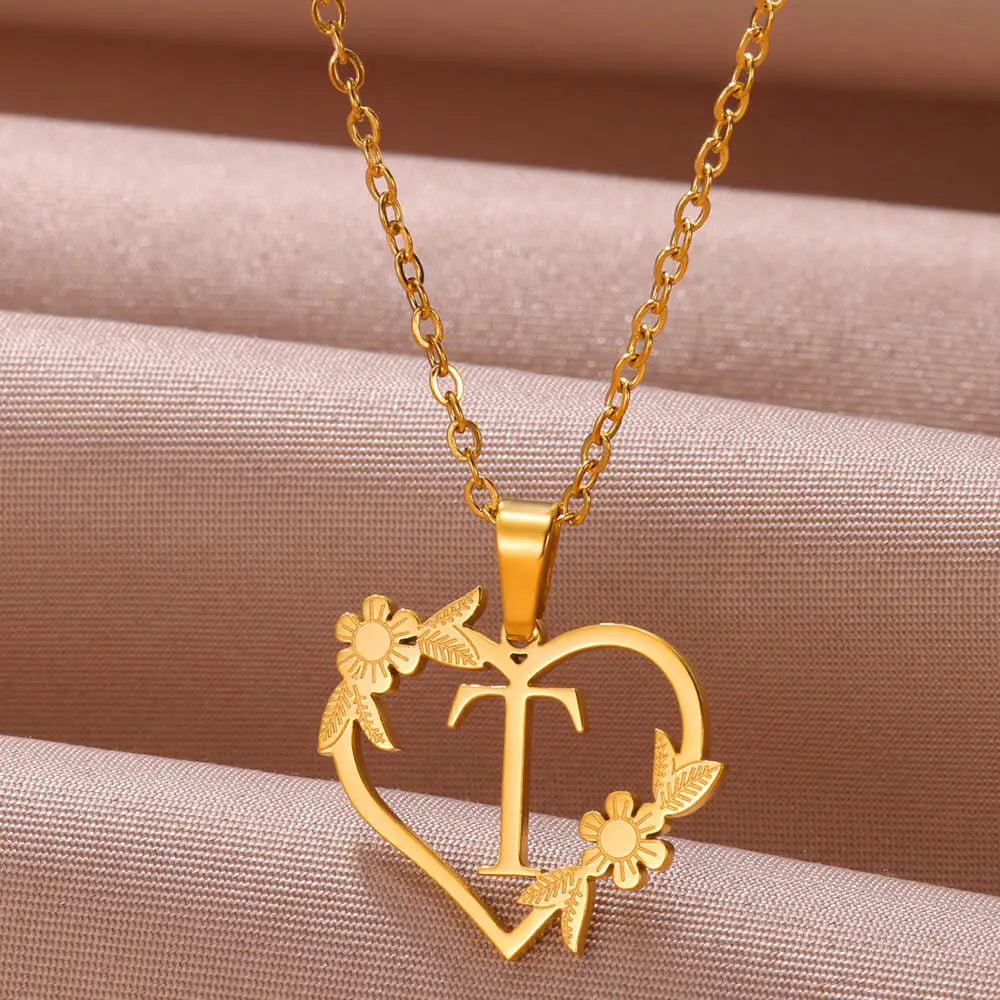 A-Z Letters Stainless Steel Jewelry Initials Heart Pendant Necklace For Women