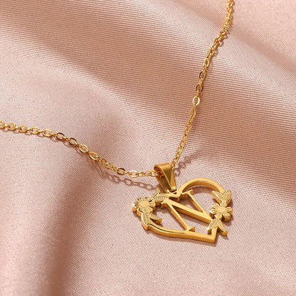 A-Z Letters Stainless Steel Jewelry Initials Heart Pendant Necklace For Women