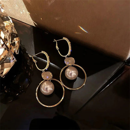 Fashion Gold Color Imitation Pearl Round Drop Earrings