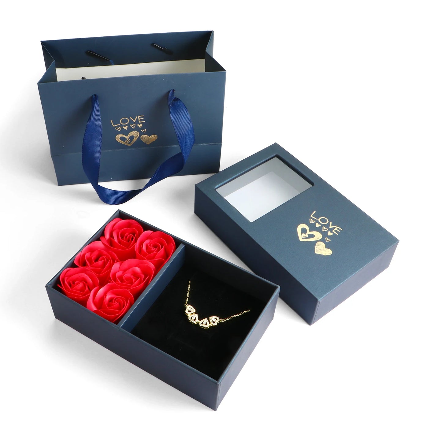 Luxury 6 Rose Box Four Leaf Clover Pendant Magnetic