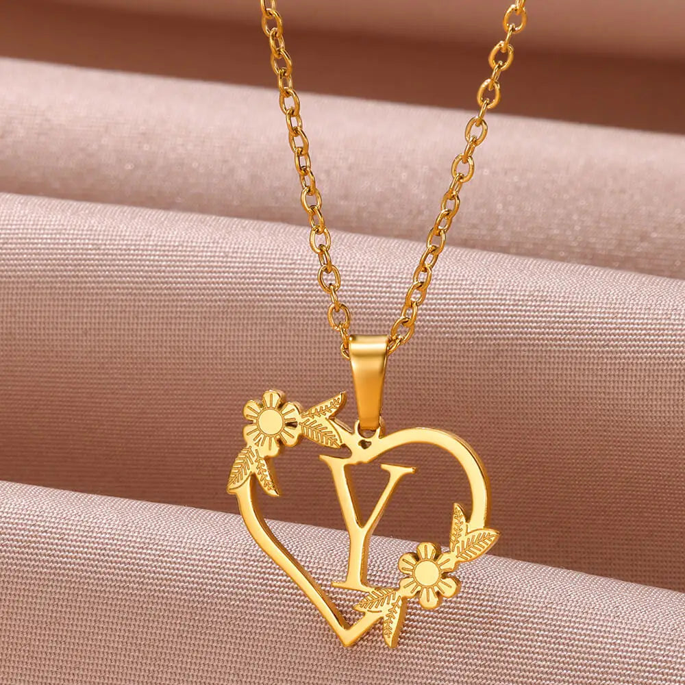 A-Z Letters Stainless Steel Jewelry Initials Heart Pendant Necklace For Women