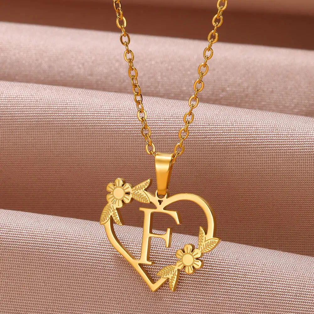 A-Z Letters Stainless Steel Jewelry Initials Heart Pendant Necklace For Women