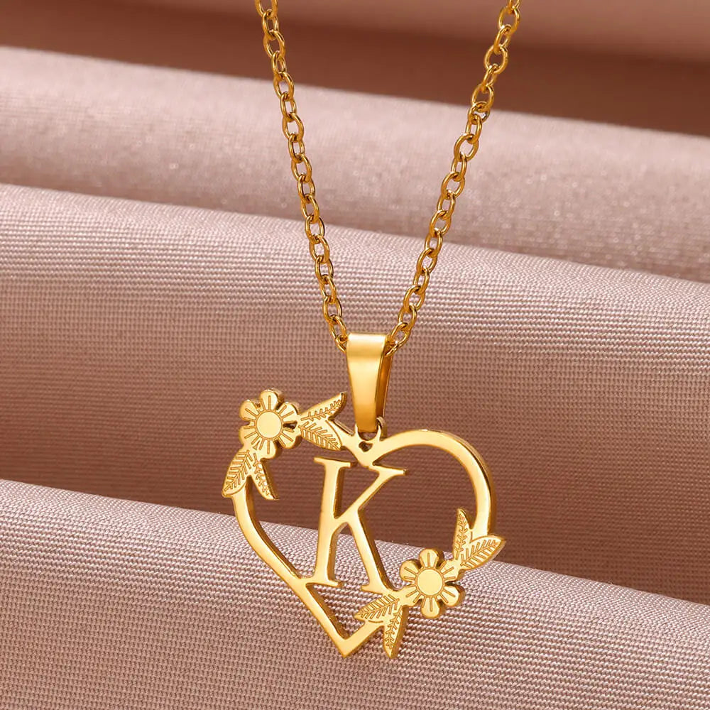 A-Z Letters Stainless Steel Jewelry Initials Heart Pendant Necklace For Women