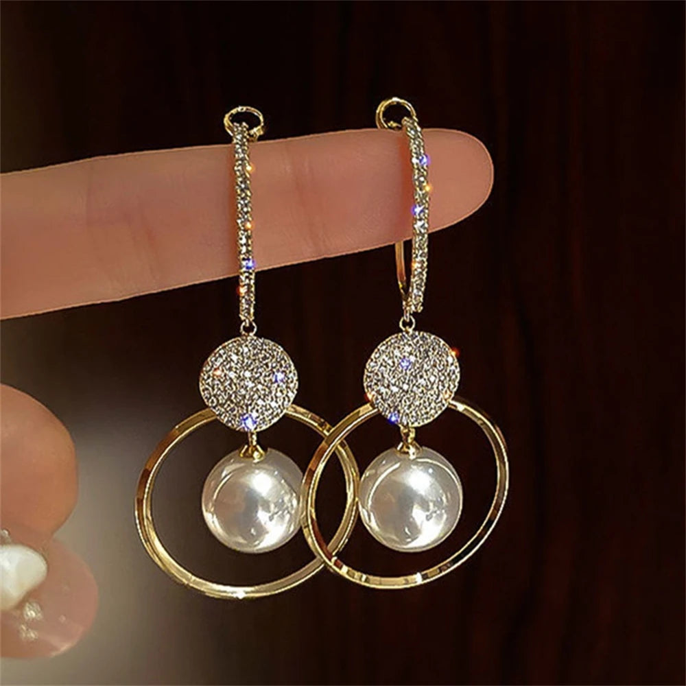 Fashion Gold Color Imitation Pearl Round Drop Earrings