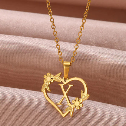 A-Z Letters Stainless Steel Jewelry Initials Heart Pendant Necklace For Women