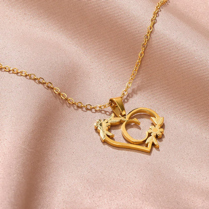 A-Z Letters Stainless Steel Jewelry Initials Heart Pendant Necklace For Women