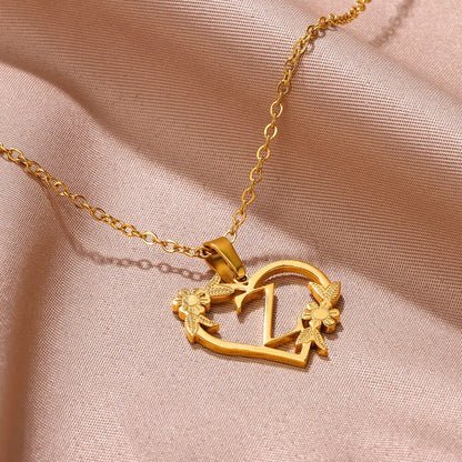 A-Z Letters Stainless Steel Jewelry Initials Heart Pendant Necklace For Women