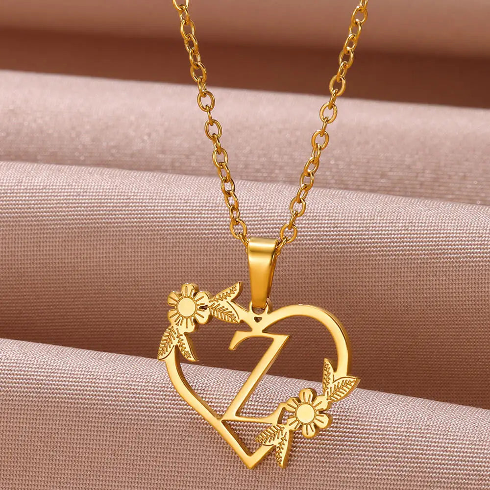 A-Z Letters Stainless Steel Jewelry Initials Heart Pendant Necklace For Women