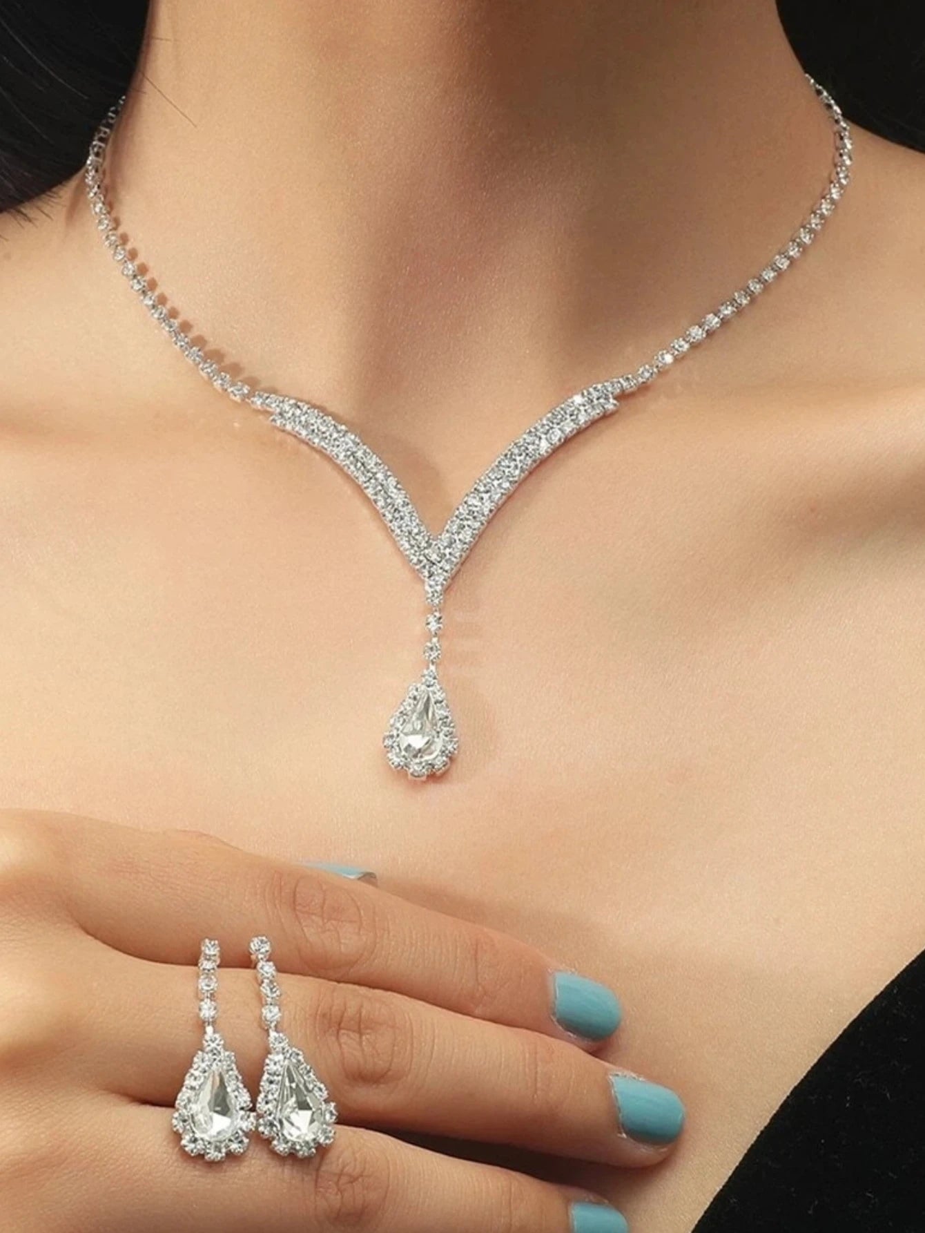 3pcs rhinestone droplet shaped