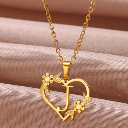 A-Z Letters Stainless Steel Jewelry Initials Heart Pendant Necklace For Women