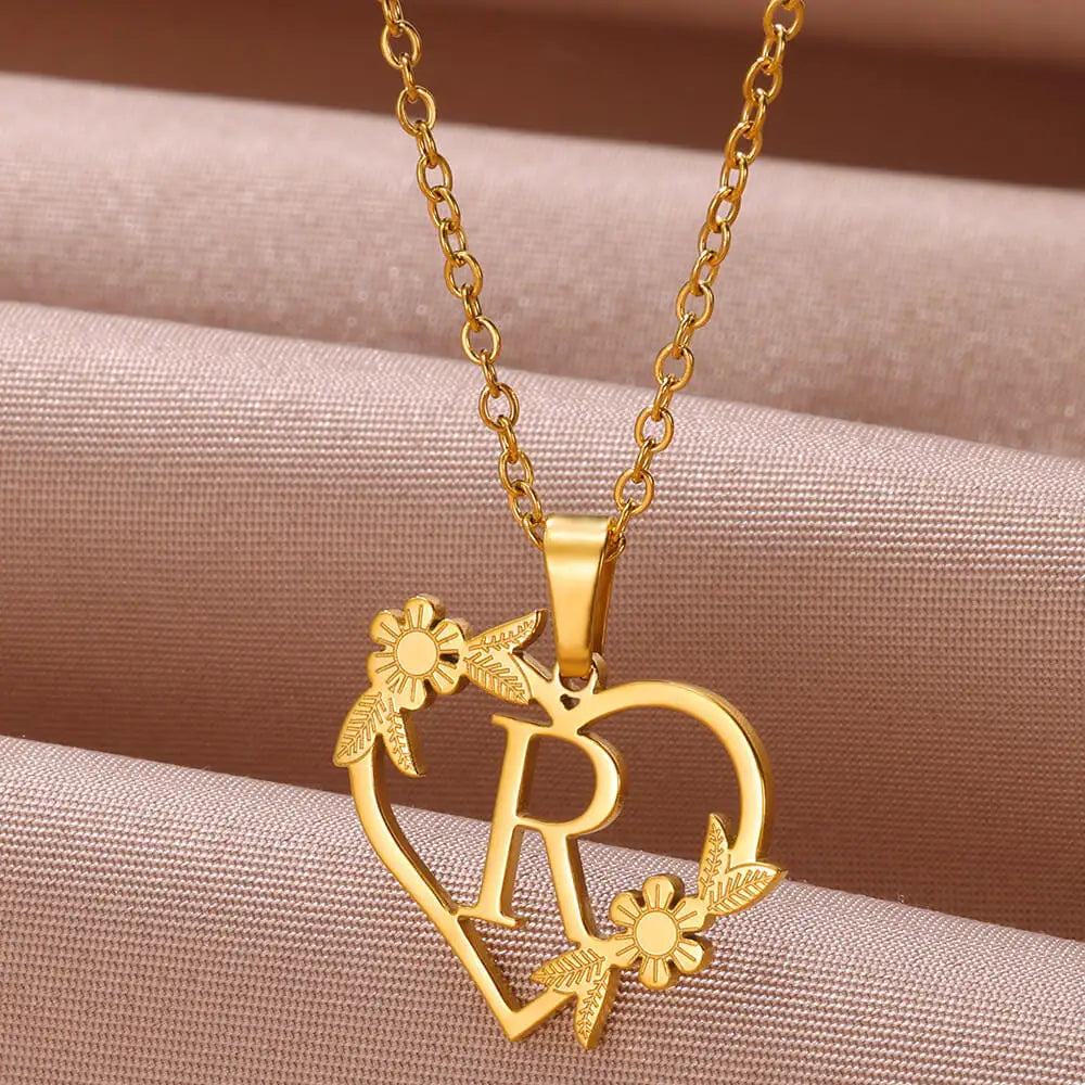 A-Z Letters Stainless Steel Jewelry Initials Heart Pendant Necklace For Women