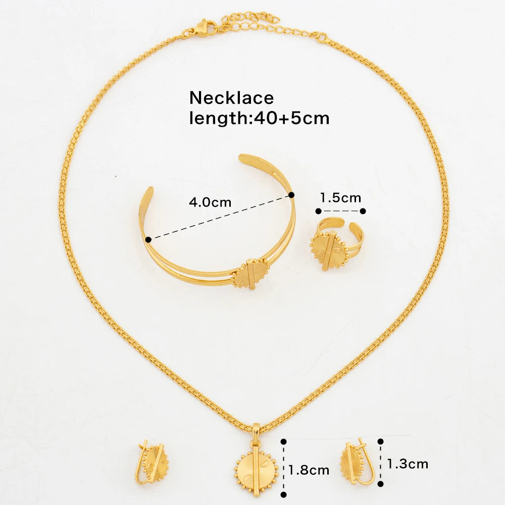 18K Gold Color Jewelry Set Ethiopian Simple Fashion for girls