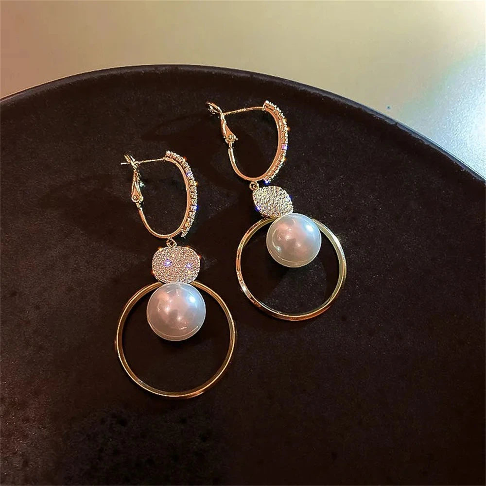 Fashion Gold Color Imitation Pearl Round Drop Earrings