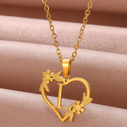 A-Z Letters Stainless Steel Jewelry Initials Heart Pendant Necklace For Women